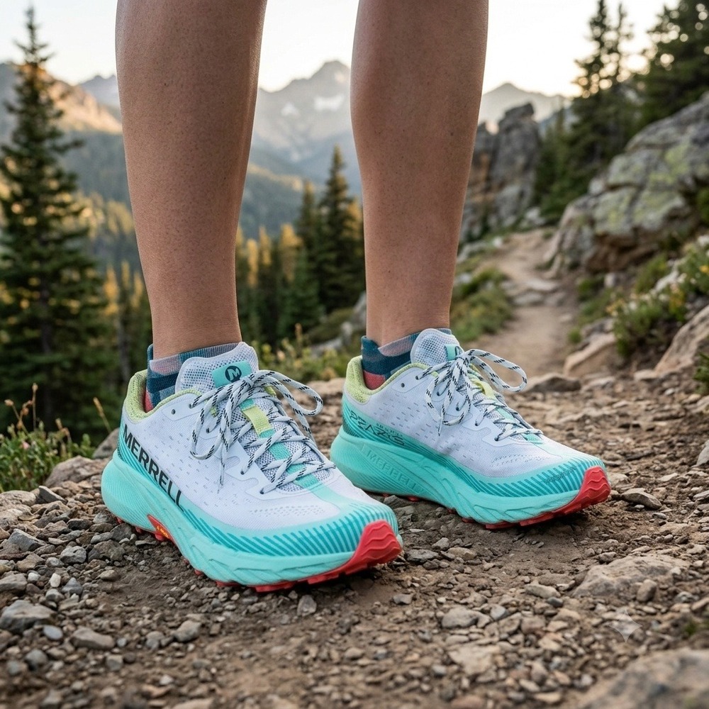 Merrell Agility Peak 5 Trail Running Shoes Womens 7 White Turquoise J068384
